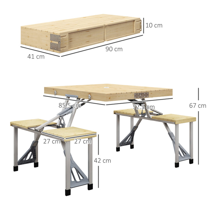 Outsunny Folding Picnic Table with Aluminium Frame, Portable Camping Table and Chairs Set, Umbrella Hole