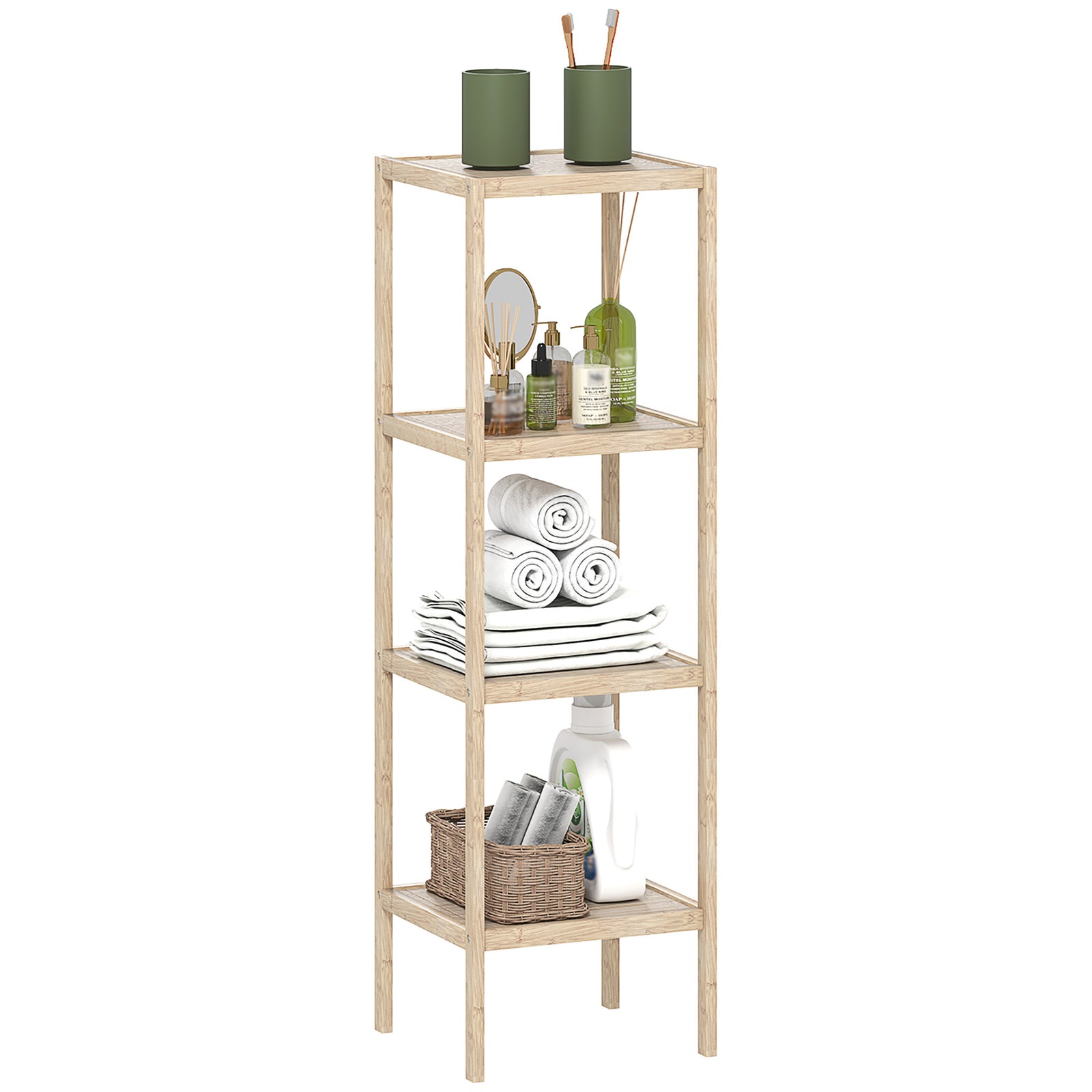 Four-Tier Bamboo Bathroom Shelf - Natural Finish