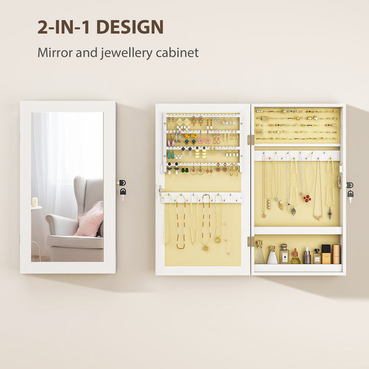 Jewelry Cabinet, Jewelry Storage Cabinet with Mirror, White