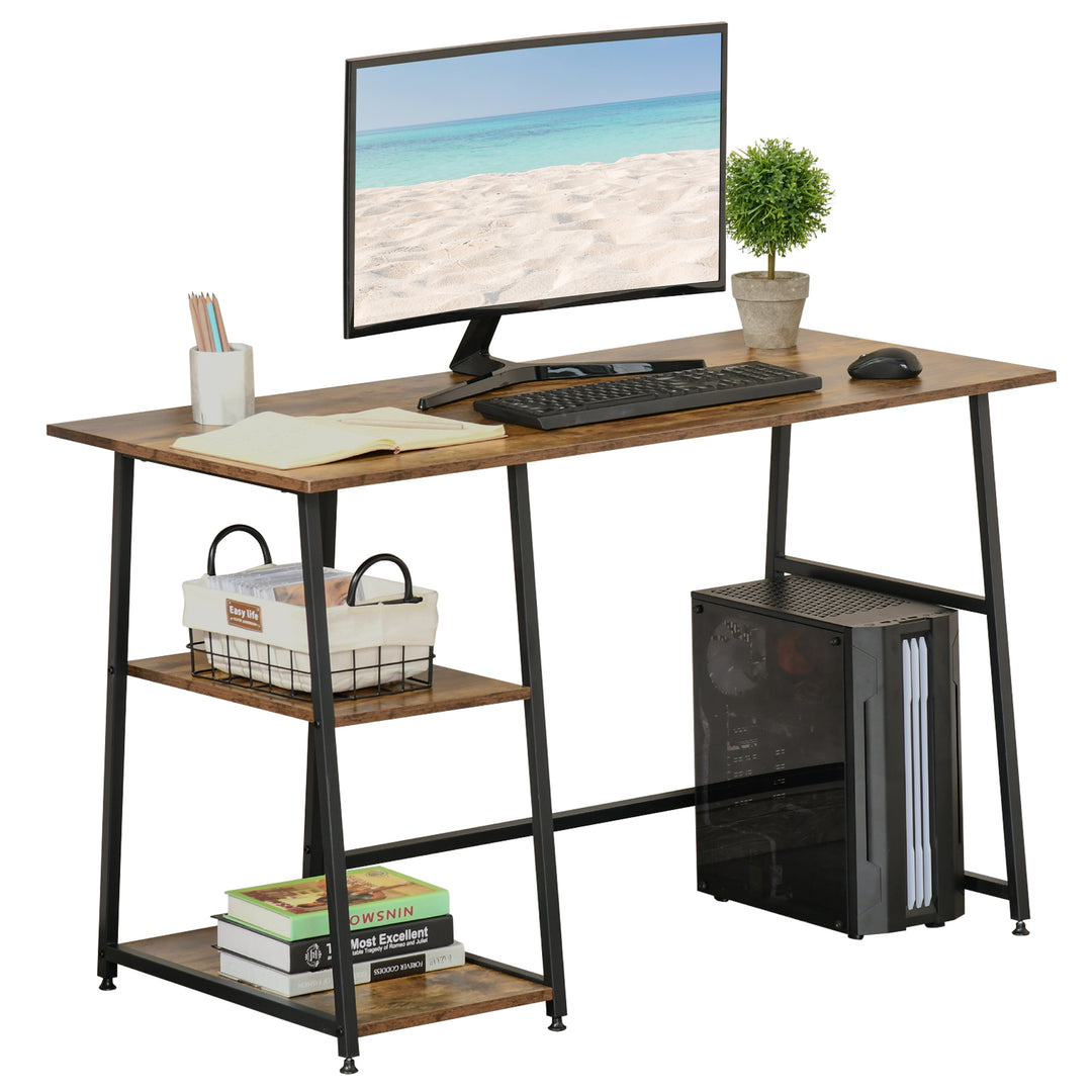 120cm Computer Desk with Storage, Industrial Home Office Desk with 2 Tier Shelves and Steel Frame, Computer Table for Study Room, Rustic Brown