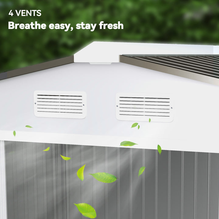 MCL Metal Bike Shed, Mobility Scooter Shed House with Foundation Kit, Ventilation, Doors, 9 x 6FT, Silver