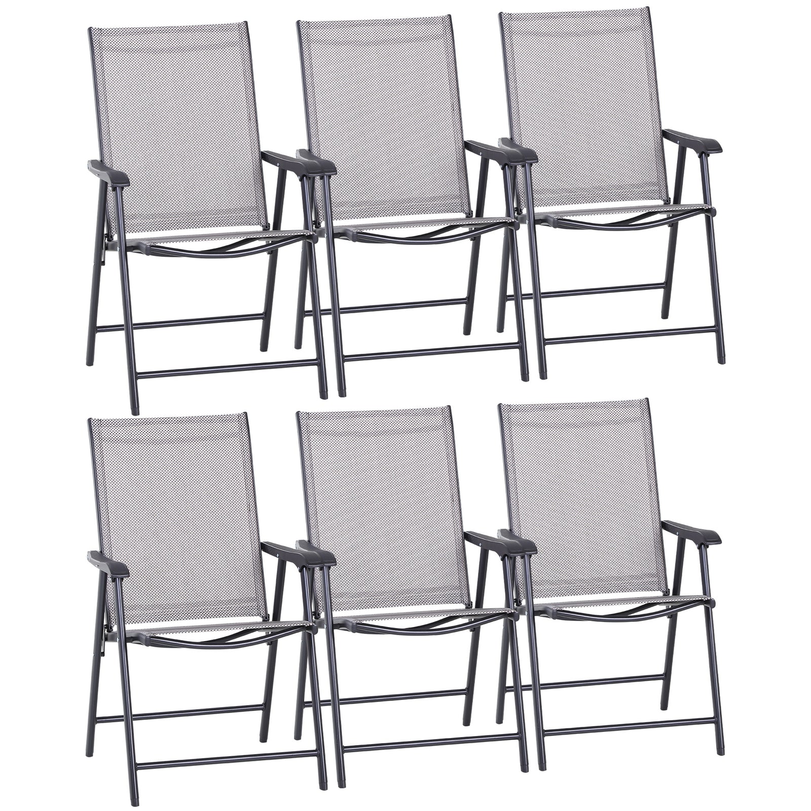 Set of Six Folding Garden Chairs - Grey