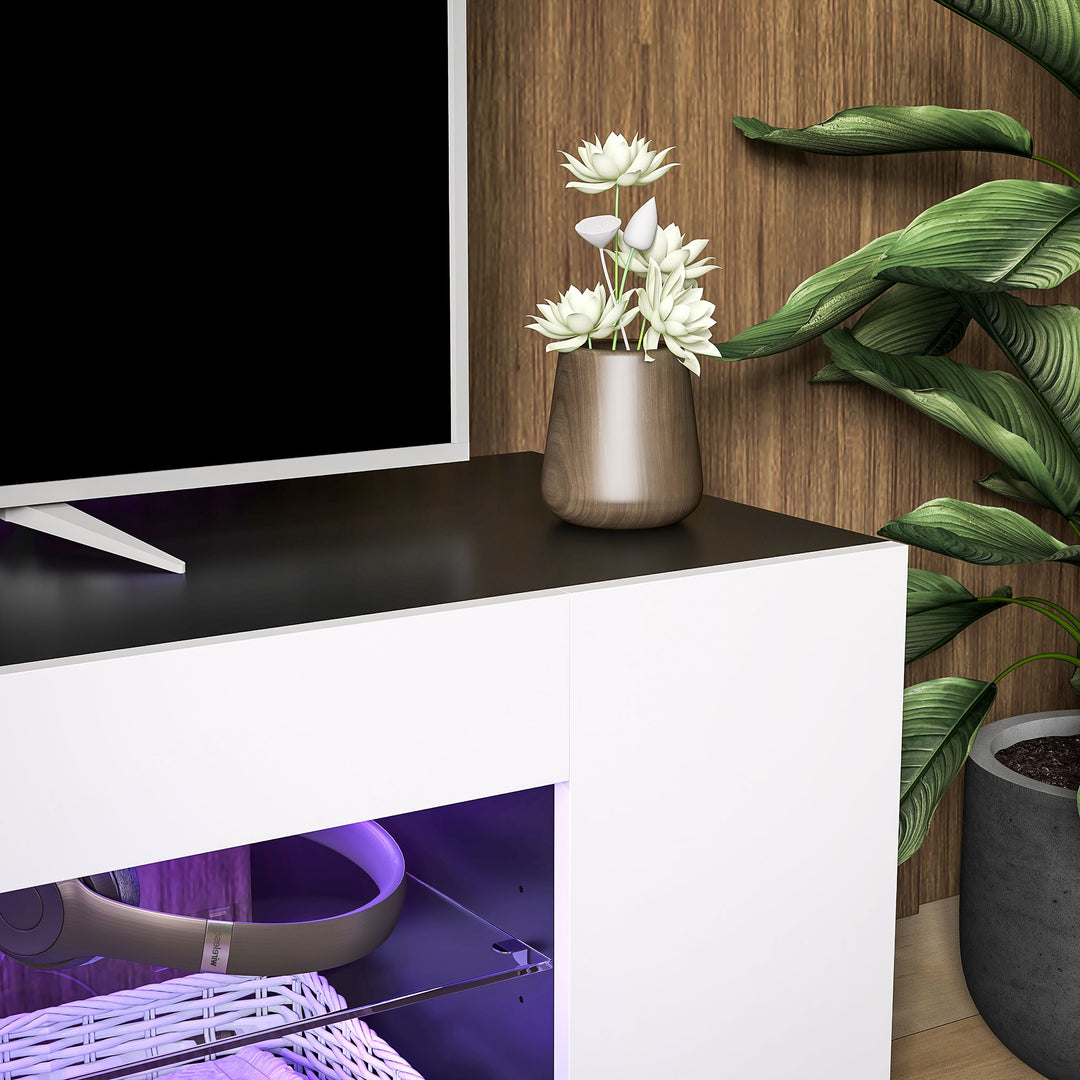 Multi-Shelf TV Cabinet, with Adjustable LED Lights - White