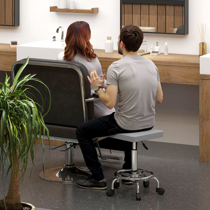 Faux Leather Padded Salon Stool - Grey