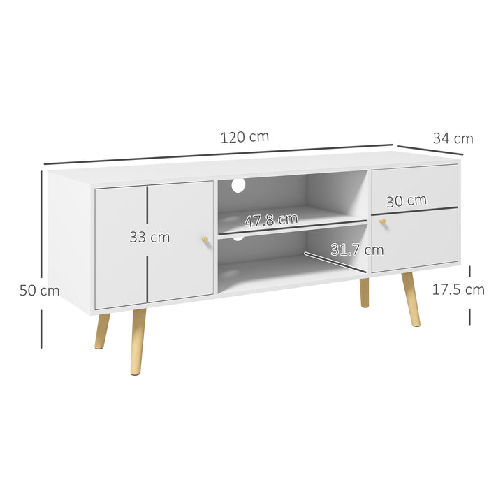MCL TV Stand Cabinet up to 55 Inches, TV Unit with Storage Shelves and Wood Legs for Living Room, Bedroom, White