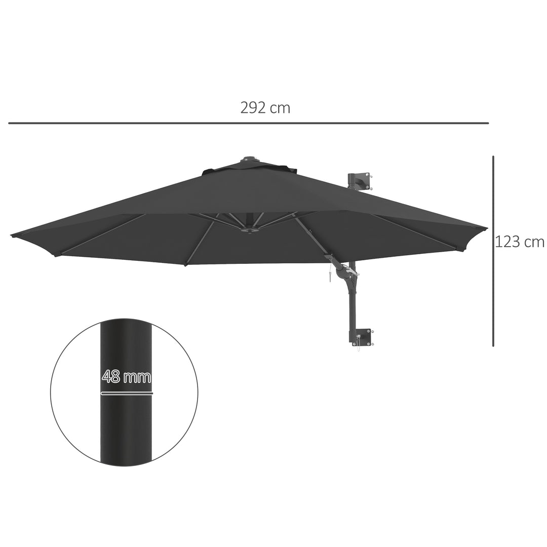 3m Wall-Mounted Parasol Shade, with Handle - Grey