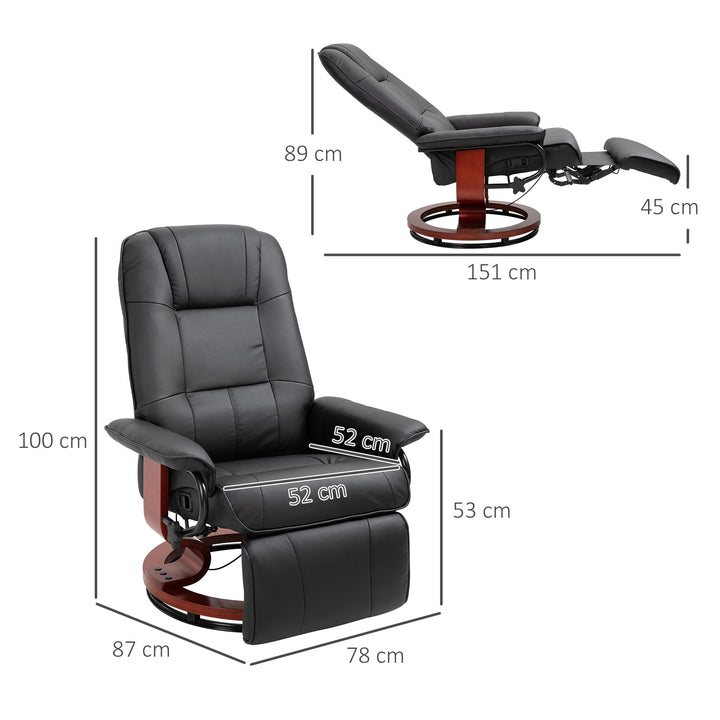 360° Swivel Recliner Chair with Footstool, Manual Recliner Armchair with Wooden Base, Faux Leather Upholstered Reclining Chair for Living Room, Bedroom, Office, Black