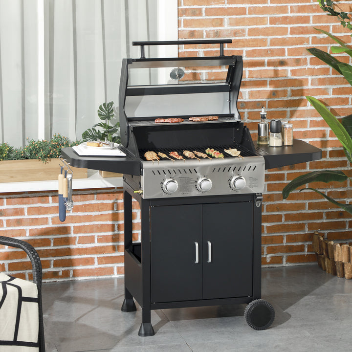 Outsunny 9 kW 3 Burner Gas BBQ Grill with See