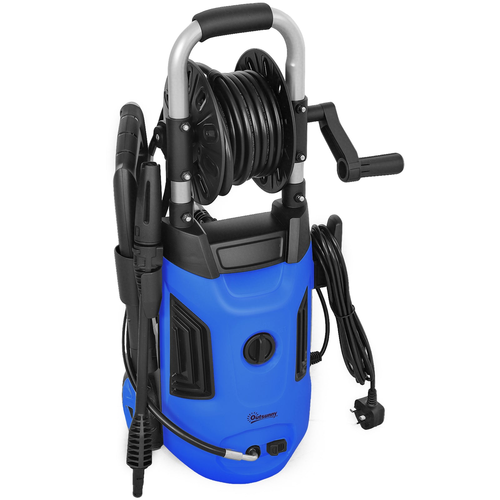 1800W High Pressure Washer, 150 Bar Pressure, 420 L/h Flow, Portable Power Washer Jet Wash Cleaner with Adjustable Nozzle, 6M Hose, Hose Reel, Steel Handle for Home Patio Car Driveway, Blue