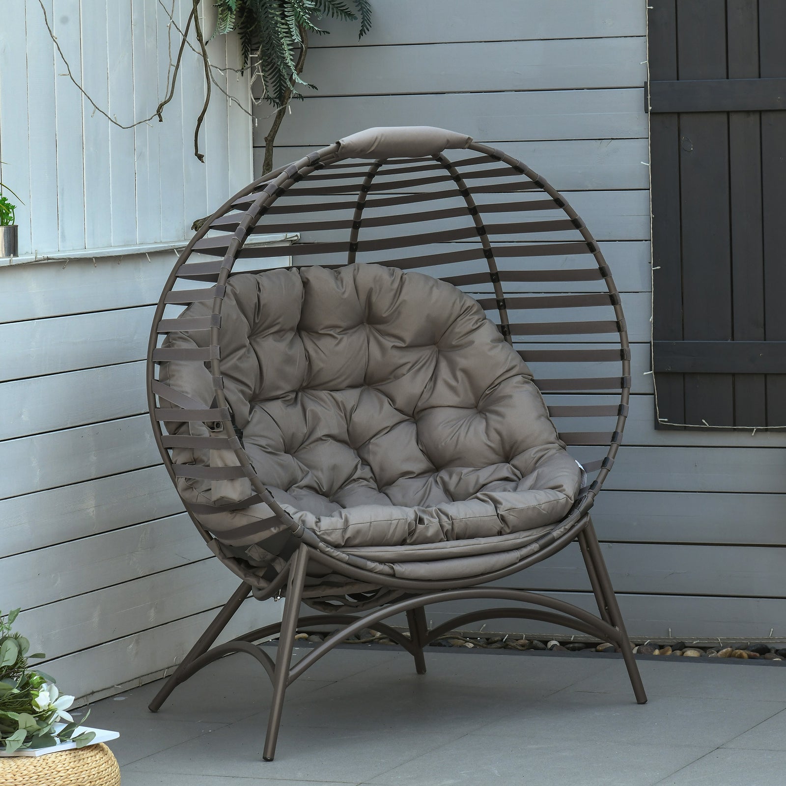 Egg Chair with Cushion & Side Pocket - Brown