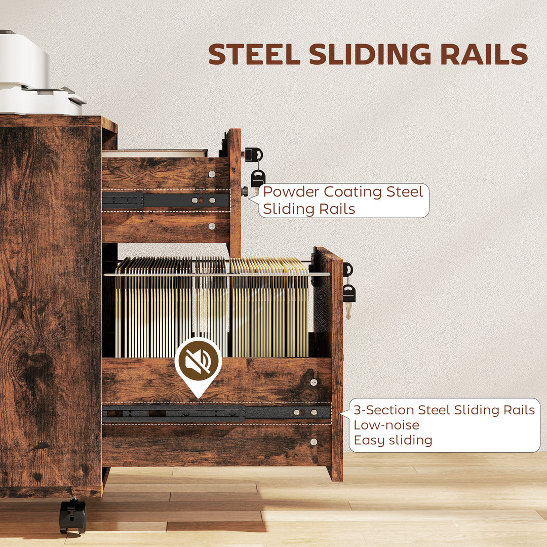 Rolling File Cabinet with 2 Drawers, Mobile Filing Cabinet with Hanging File Folder for Letter Sized Documents