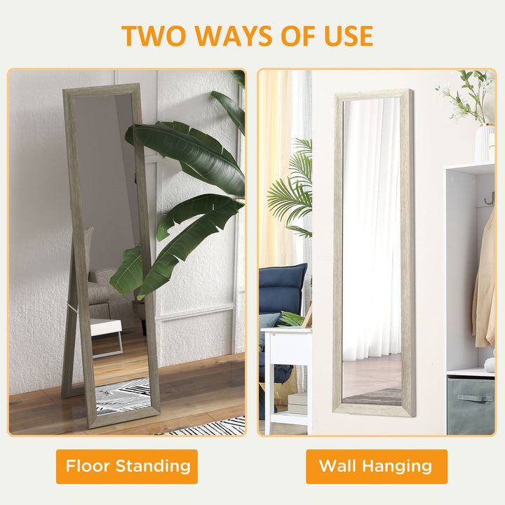 HOMCOM Free Standing Mirror w/ Anti-Slip Pads & Wood-Effect Frame for Bedroom, Hallway or Lounge, 155 x 40 cm, Grey | Aosom UK