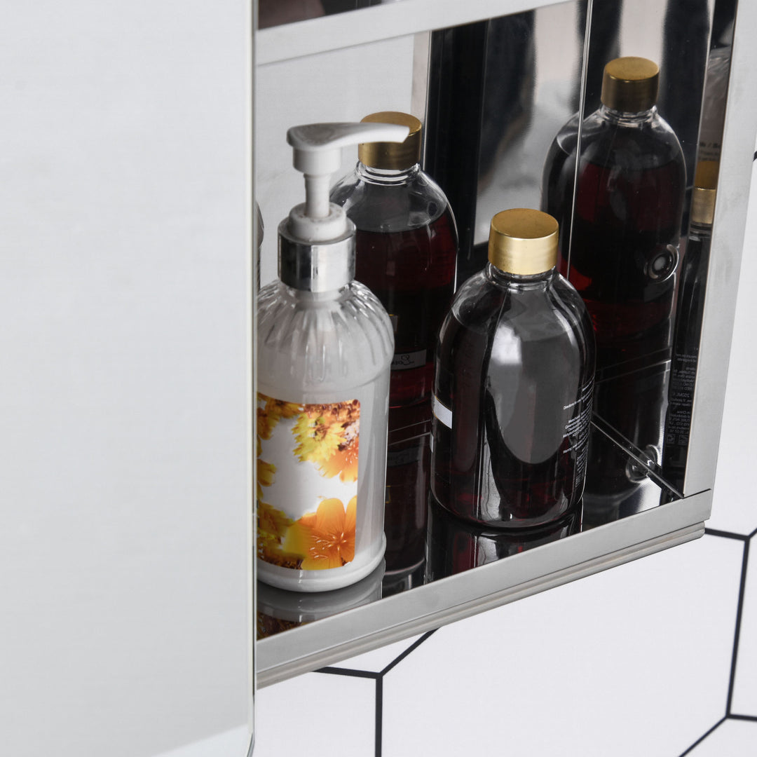 Bathroom Storage Cabinet w/Sliding Mirror Door, Wall Mounted Bathroom Cabinet with 3 Shelves, Stainless Steel Frame, 46W x 66H cm
