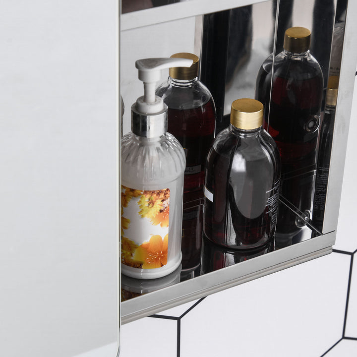 Bathroom Storage Cabinet w/Sliding Mirror Door, Wall Mounted Bathroom Cabinet with 3 Shelves, Stainless Steel Frame, 46W x 66H cm