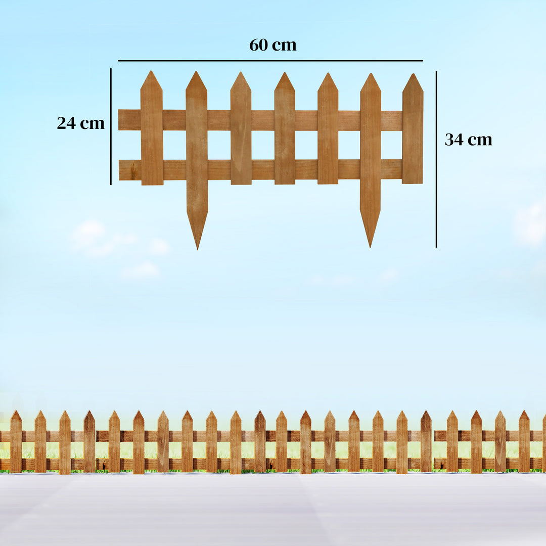MCL Pack of 12 Wooden Border Fences, Garden Fixed Picket Fence for Lawn Edging, Flowerbed, 60L x 1D x 34H cm, Brown