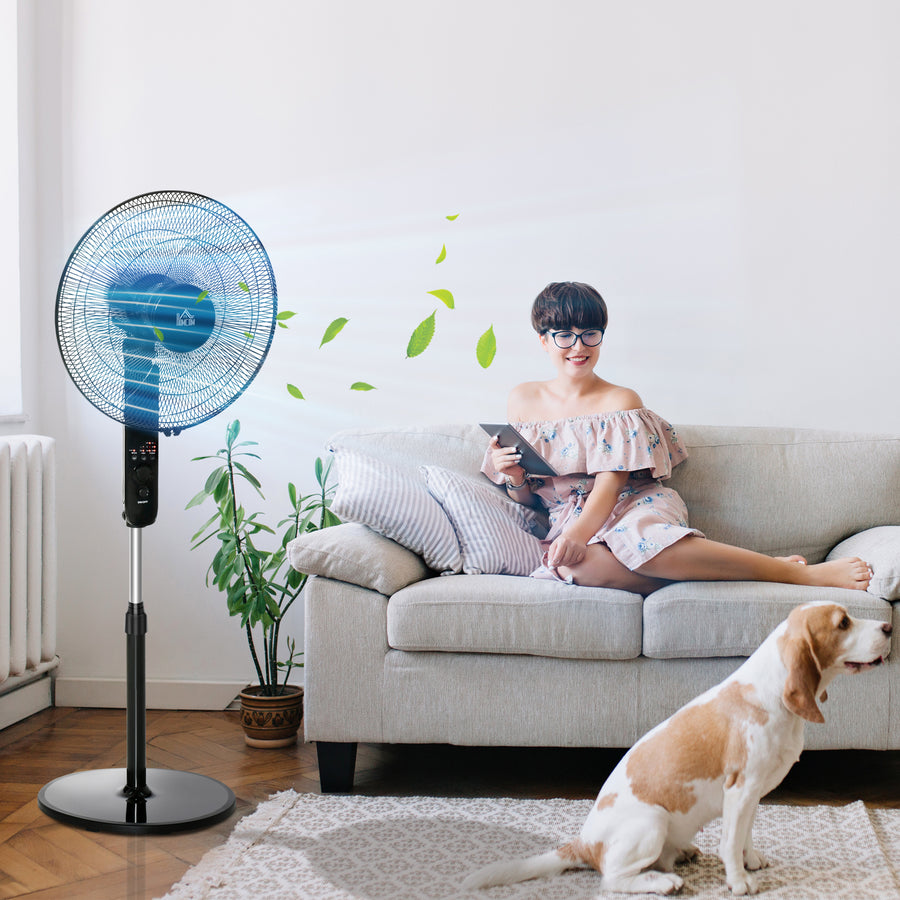 18" Pedestal Fan, Oscillating Standing Fan with Remote Control, Floor Fan with Adjustable Height, 3 Speed, 7.5-Hour Timer, Black