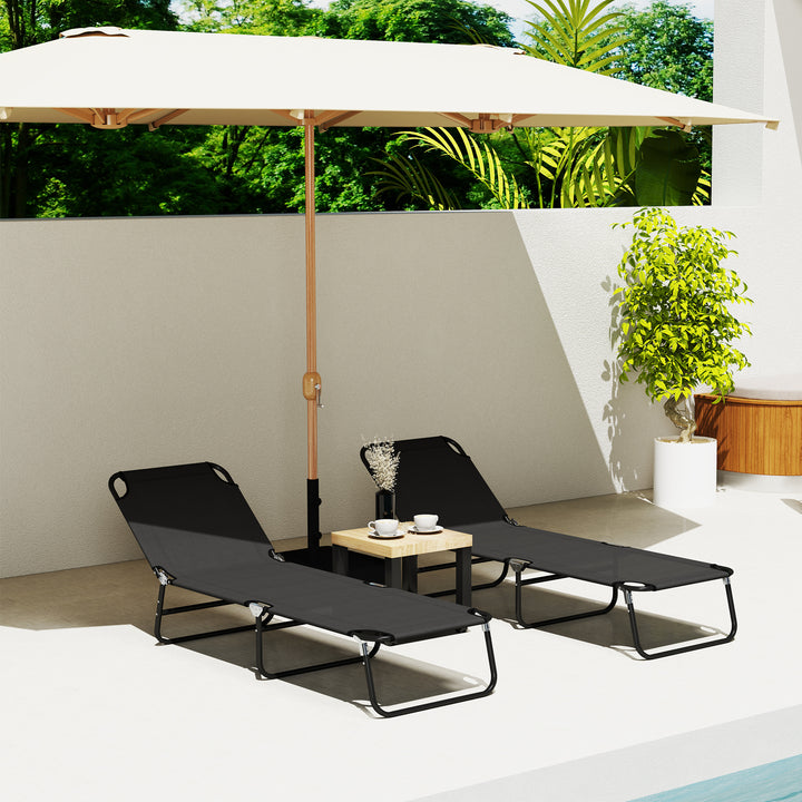 Garden Sun Lounger, with Five-Position Back - Black