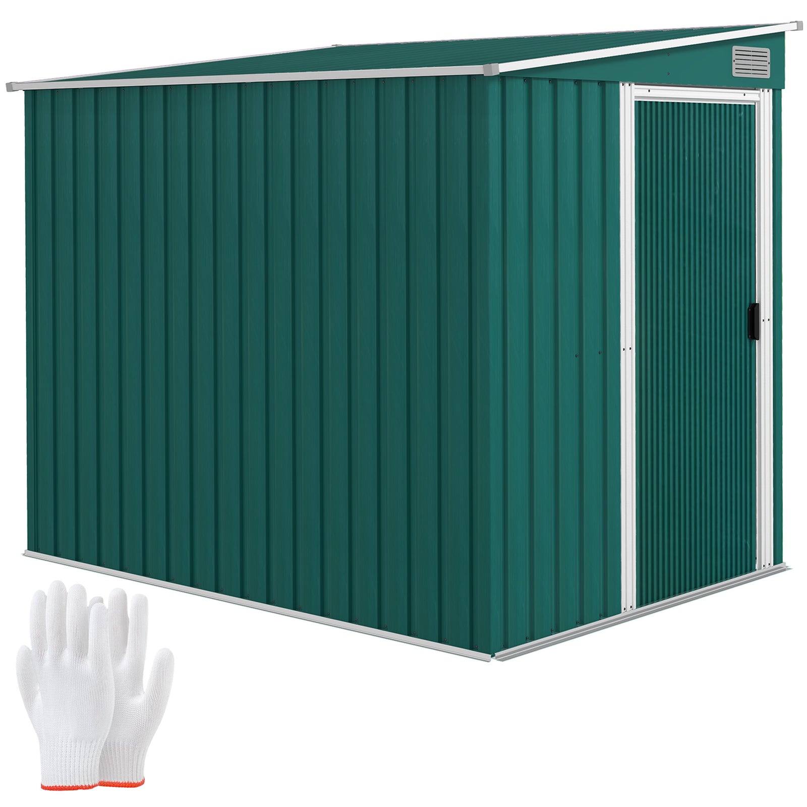 7 x 5ft Galvanised Metal Shed, with Sliding Door - Green