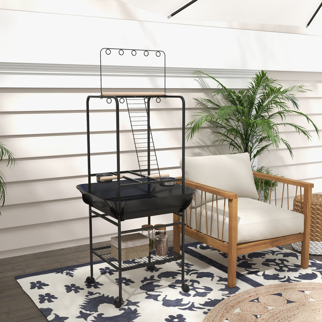 Steel Bird Table, Bird Feeder stand, with Perches, Stainless Steel Feed Bowls, Trays - Dark Grey