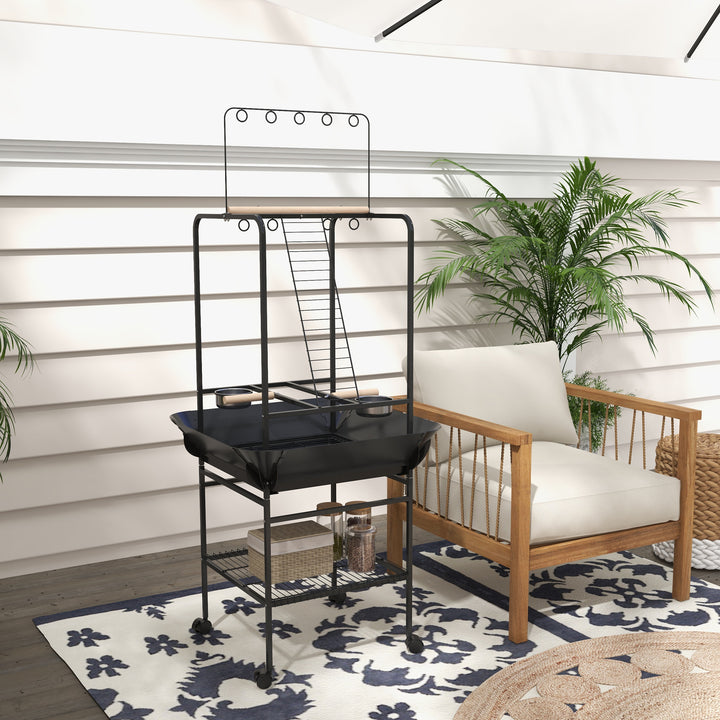 Steel Bird Table, Bird Feeder stand, with Perches, Stainless Steel Feed Bowls, Trays - Dark Grey