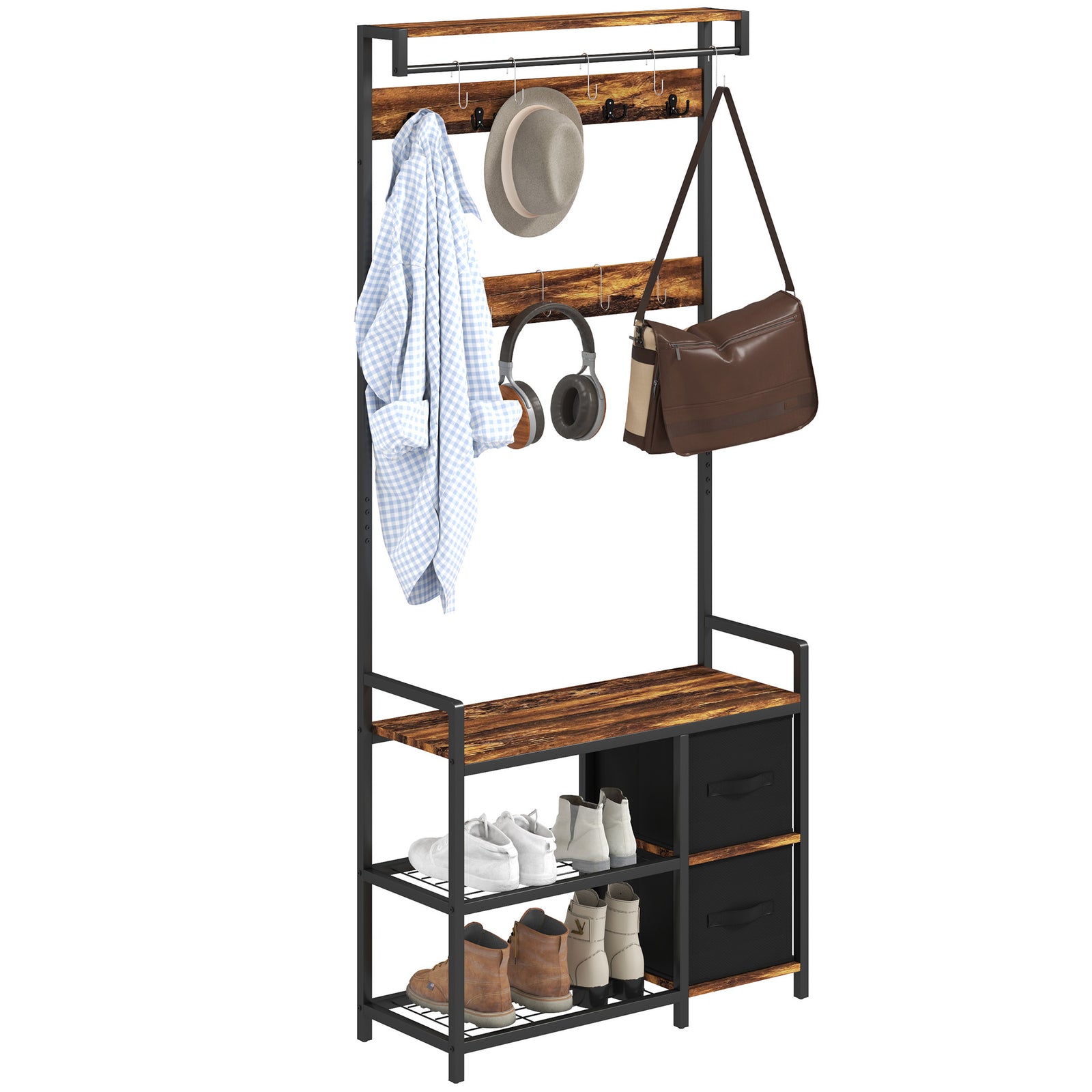 Industrial-Style Multi-Use Hallway Tree - Brown/Black