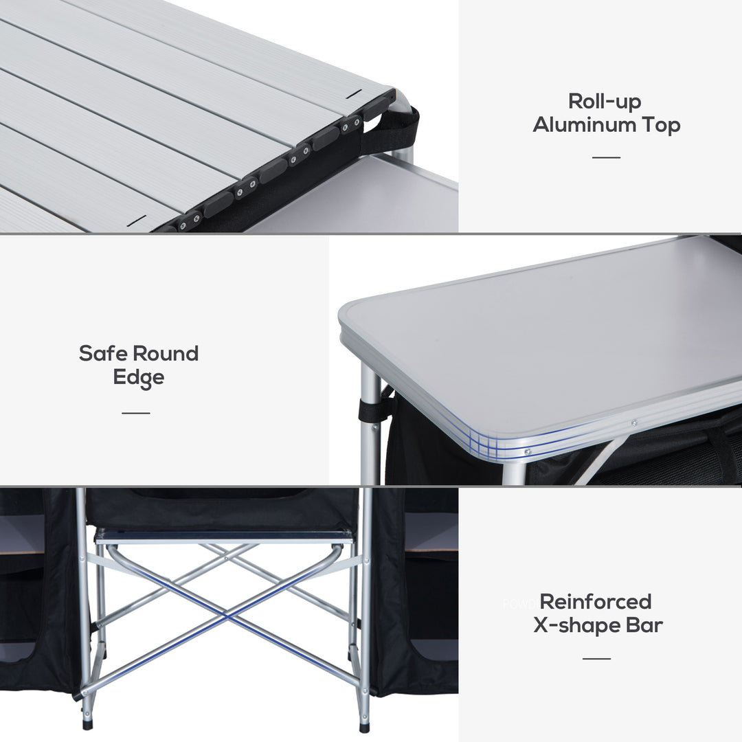 Multi-Storage Portable Camping Kitchen, with Heat-Resistant Tabletops and Bag