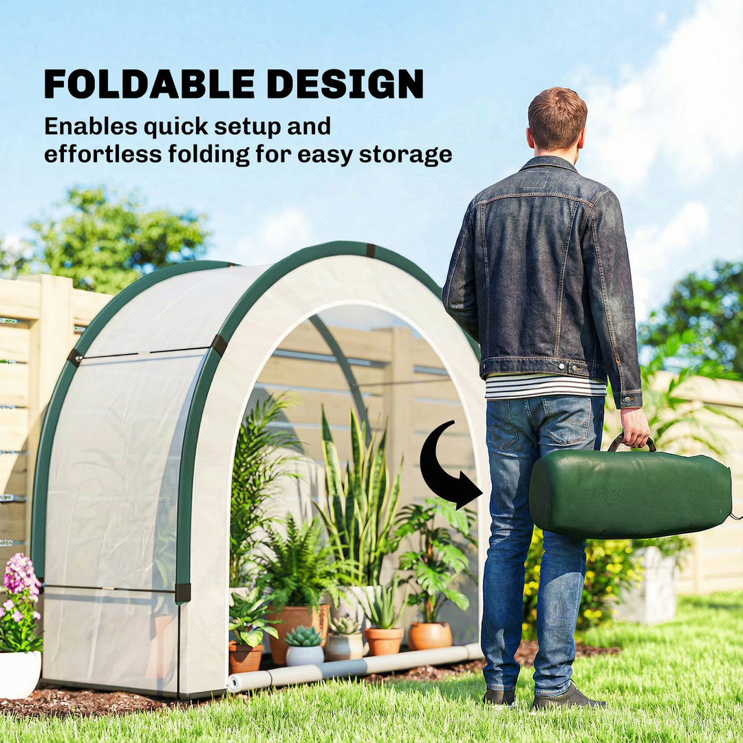 Foldable Small Greenhouse, Portable Green House Mini Greenhouse with Zipper Door, PE Base, 200 x 80 x 164 cm