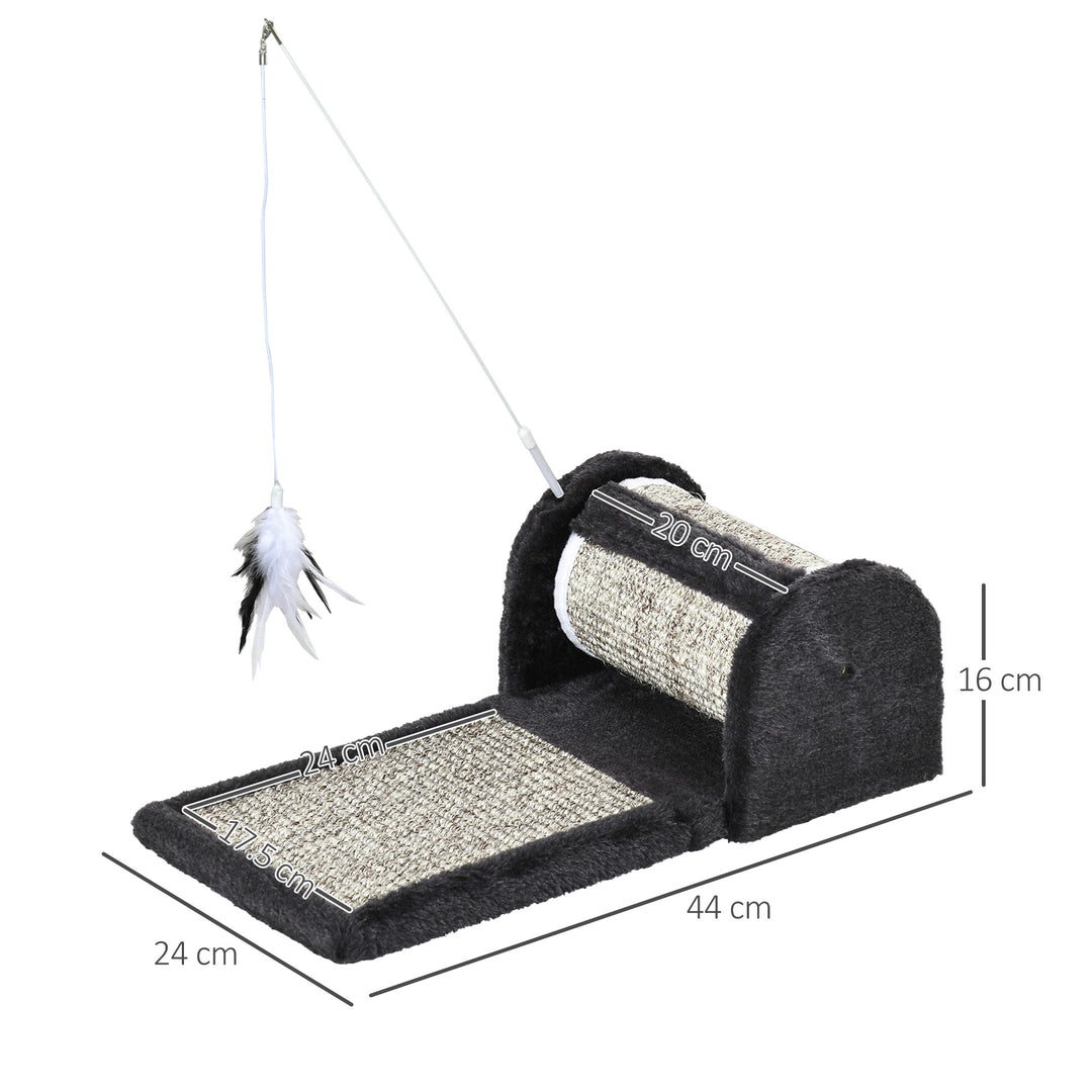 Cat Scratcher, Sisal Cat Scratching Board Mat Pad with Roller, Feather Toy, 44 x 24 x 16 cm, Grey