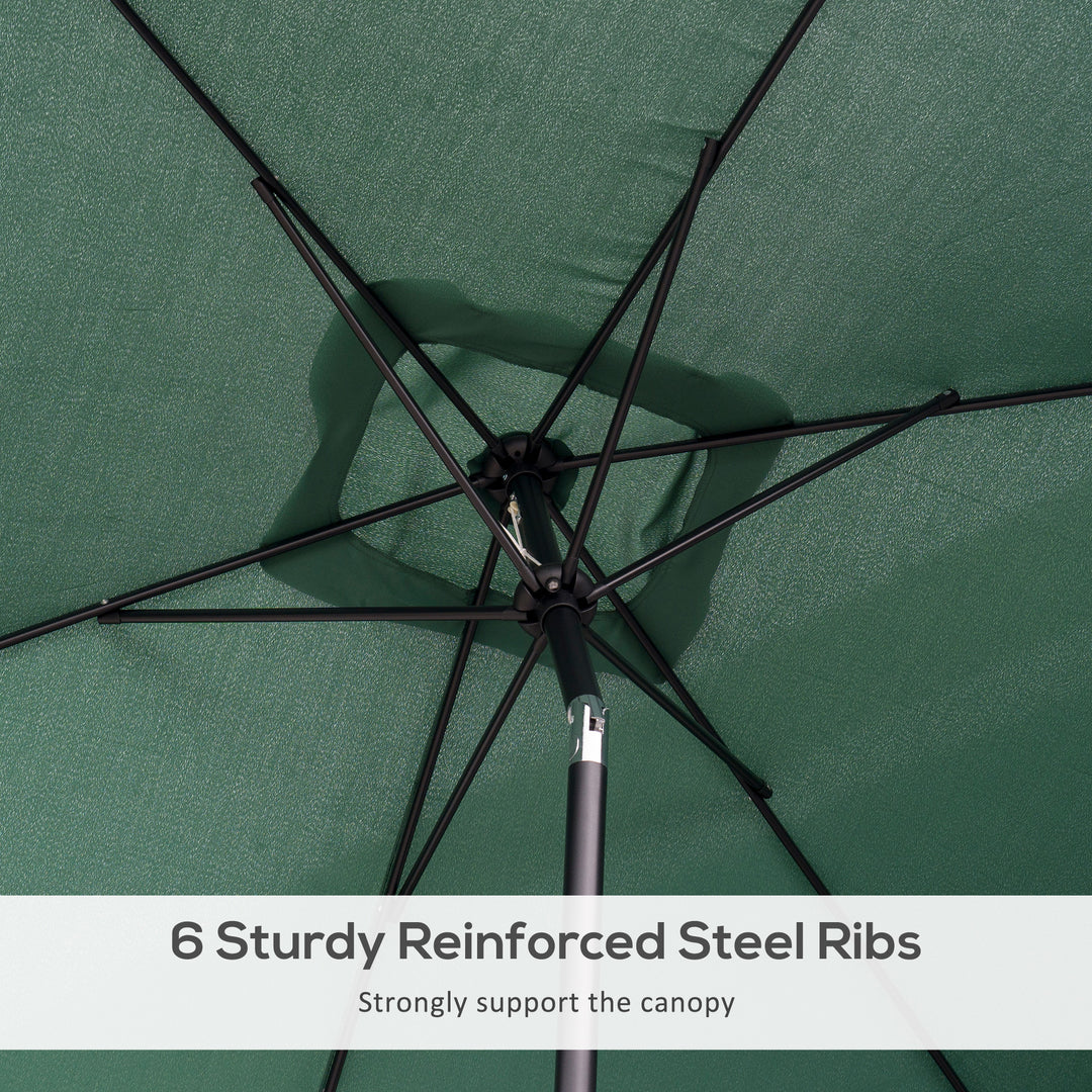 3x2m Patio Parasol Garden Umbrellas Canopy with Aluminium Tilt Crank Rectangular Sun Shade Steel, Green