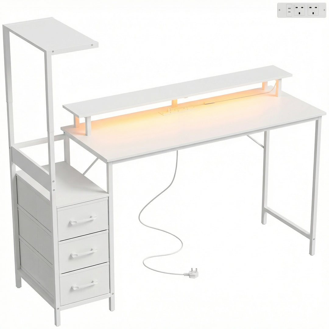 147cm Gaming Desk with Charging Station and Monitor Stand, Computer Ta