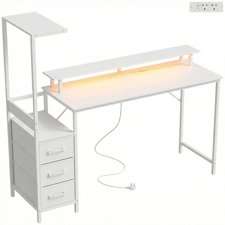 147cm Gaming Desk with Charging Station and Monitor Stand, Computer Ta