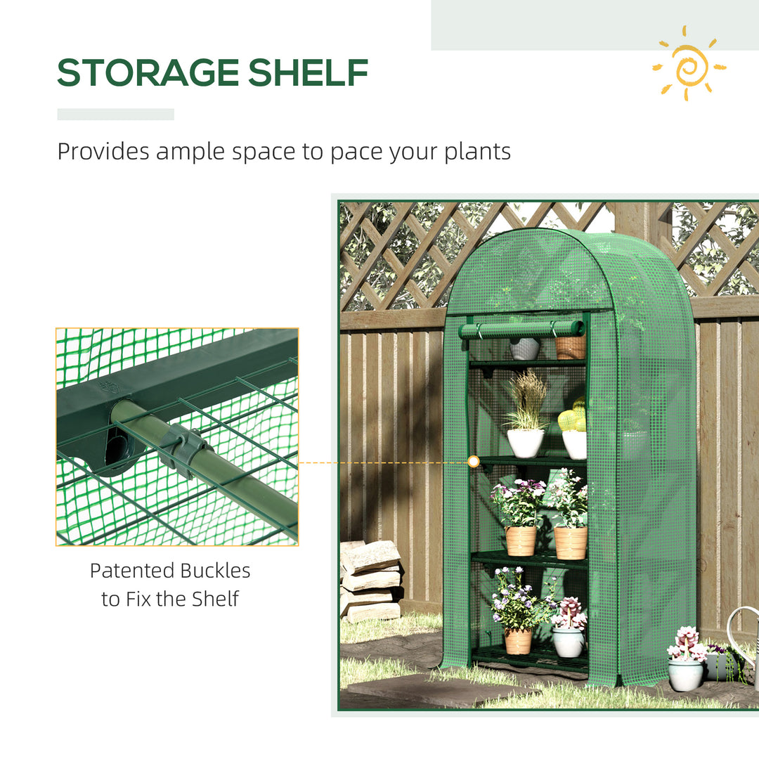 4 Tier Mini Greenhouse for Outdoor, Portable Gardening Plant Green House with Storage Shelf, Roll-Up Zipped Door, Metal Frame and PE Cover, 80 x 49 x 160cm, Green