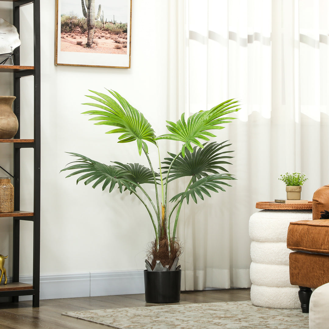 94cm Artificial Palm Tree, Decorative Artificial Plant with Lifelike PEVA Leaves and Coconut Coir, Fake Tree with Plastic Pot and Flocking for Home Office Decor, Green