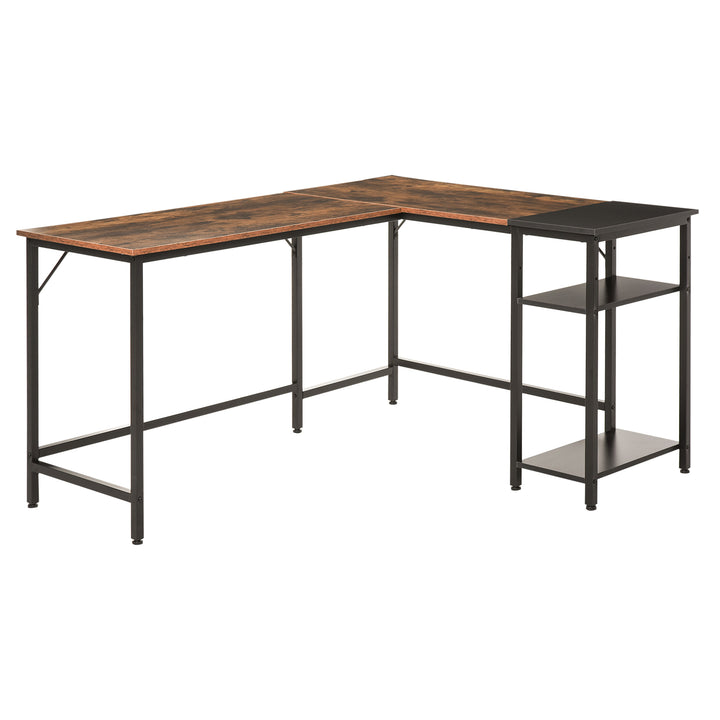 L-Shaped Computer Desk Industrial Corner Writing Desk with Adjustable Storage Shelf Space-Saving Home Office Workstation 150 x 120 x 75 cm Rustic Brown