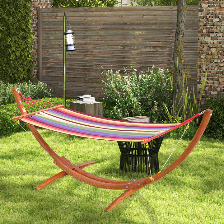 Outsunny Garden Outdoor Patio Standing Frame Wooden Hammock with Arc Stand