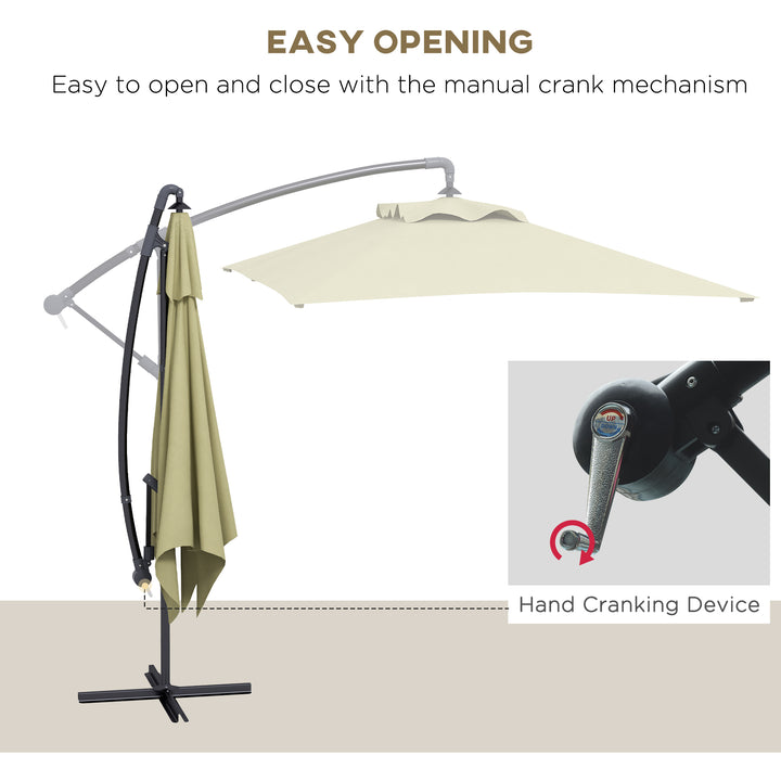 3m Square Canopy Cantilever Parasol, with Cross Base - Beige