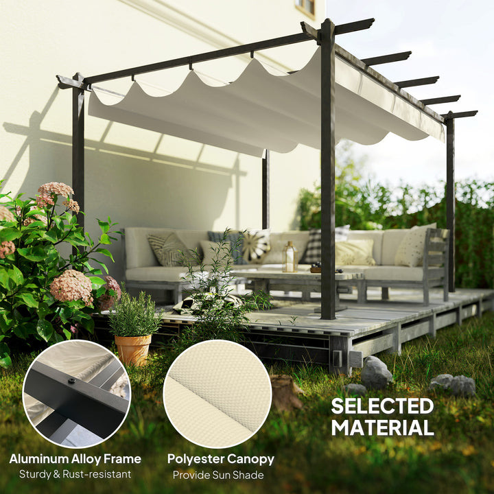 MCL 4 x 3(m) Aluminium Pergola with Retractable Roof, Garden Gazebo Canopy Shelter for Outdoor, Patio, Cream White