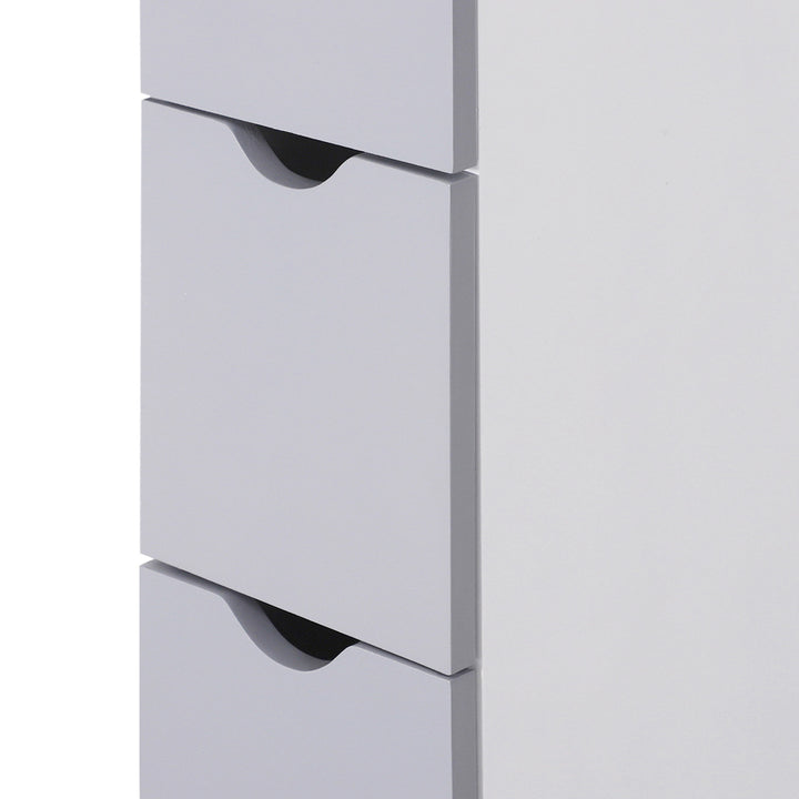 Tall Bathroom Cabinet, Freestanding Bathroom Storage Cabinet with 2-Tier Shelf and Drawers, Narrow Cupboard Storage Unit, White, Grey