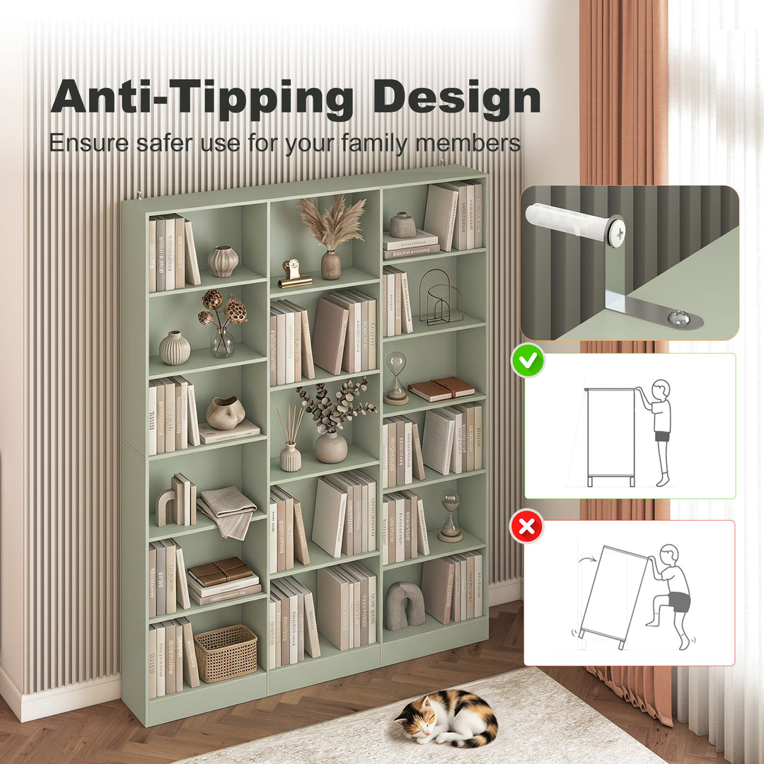 Bookcase with Open Storage, 6-Tier Bookshelf with Anti-Tipping Hardwar
