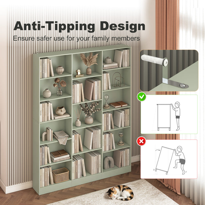 Bookcase with Open Storage, 6-Tier Bookshelf with Anti-Tipping Hardwar