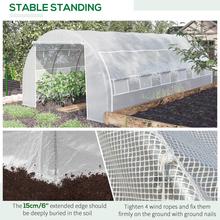 6 x 3 x 2 m Polytunnel Greenhouse with Roll-up Side Walls, Walk-in Grow House Tent with Steel Frame, Reinforced Cover, Zipped Door and 12 Mesh Windows for Garden, White