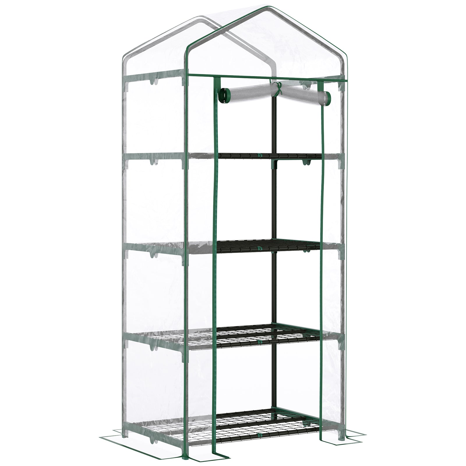 4 Tiers Mini Portable Greenhouse Compact Plant Grow Shed Metal Frame Transparent Clear Cover 160H x 70L x 50Wcm