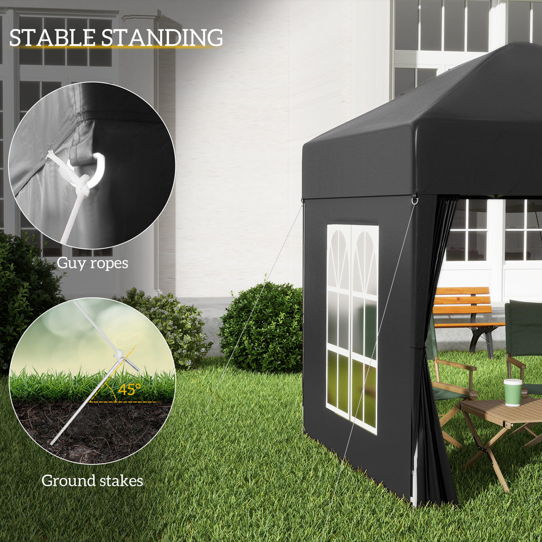 2 x 2 m Garden Pop Up Gazebo, Wedding Party Tent Marquee, Water Resistant Awning Canopy with Sidewalls, Windows, Carry Bag, Black