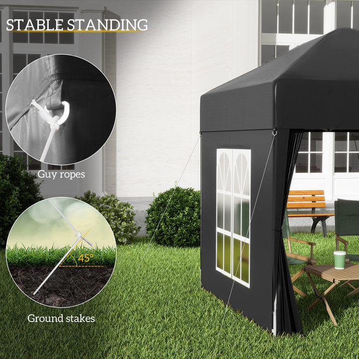 2 x 2 m Garden Pop Up Gazebo, Wedding Party Tent Marquee, Water Resistant Awning Canopy with Sidewalls, Windows, Carry Bag, Black