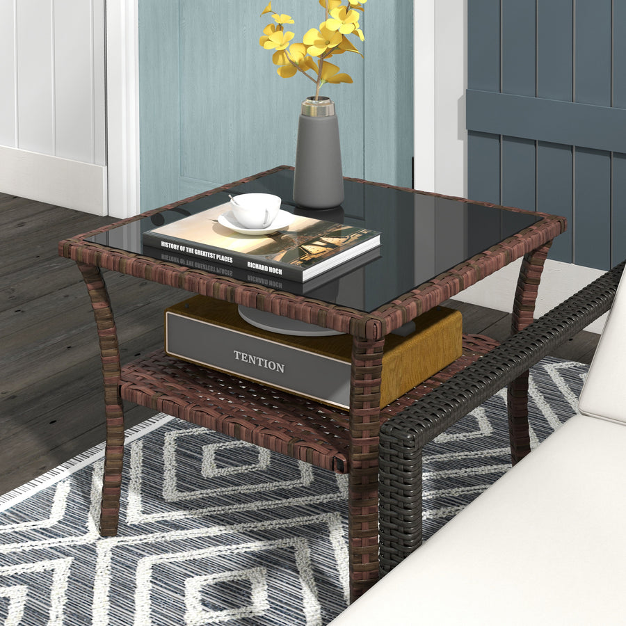 Two-tier PE Rattan Square Coffee Table - Brown
