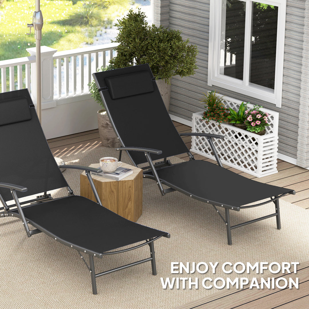 Set of Two Adjustable Back Sun Loungers - Black
