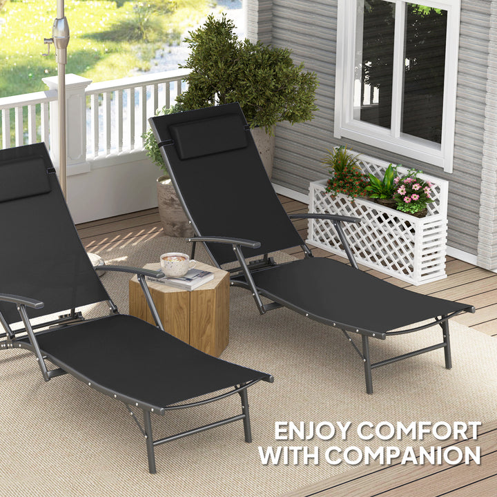 Set of Two Adjustable Back Sun Loungers - Black