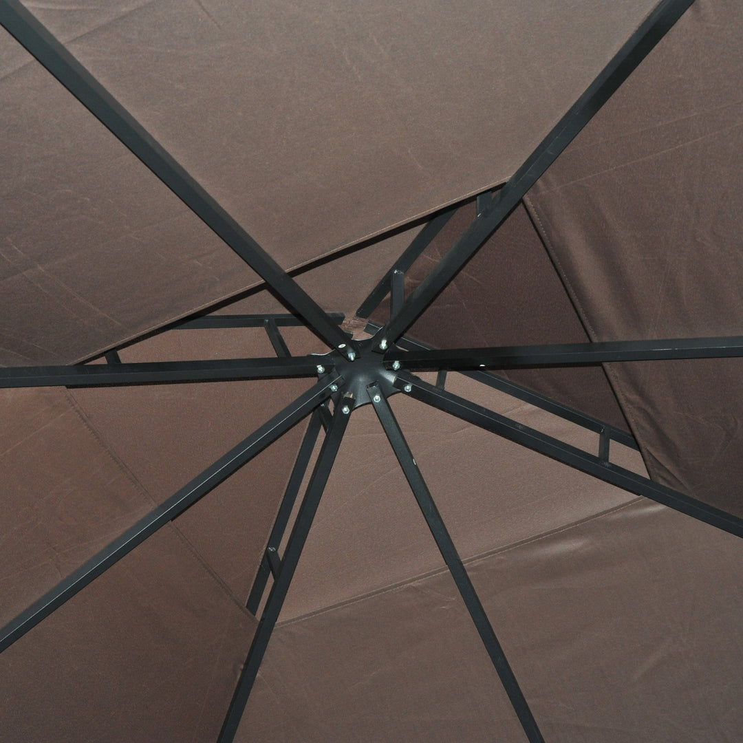 3 x 3 m Garden Gazebo Double Roof Marquee Patio Wedding Party Tent Canopy Shelter with Sidewalls (Brown)