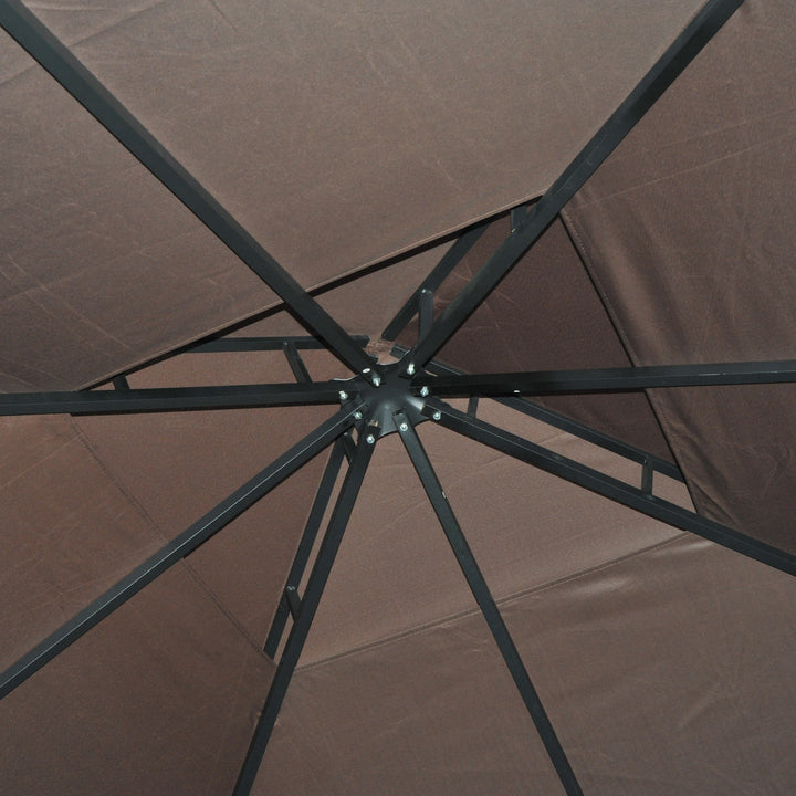 3 x 3 m Garden Gazebo Double Roof Marquee Patio Wedding Party Tent Canopy Shelter with Sidewalls (Brown)
