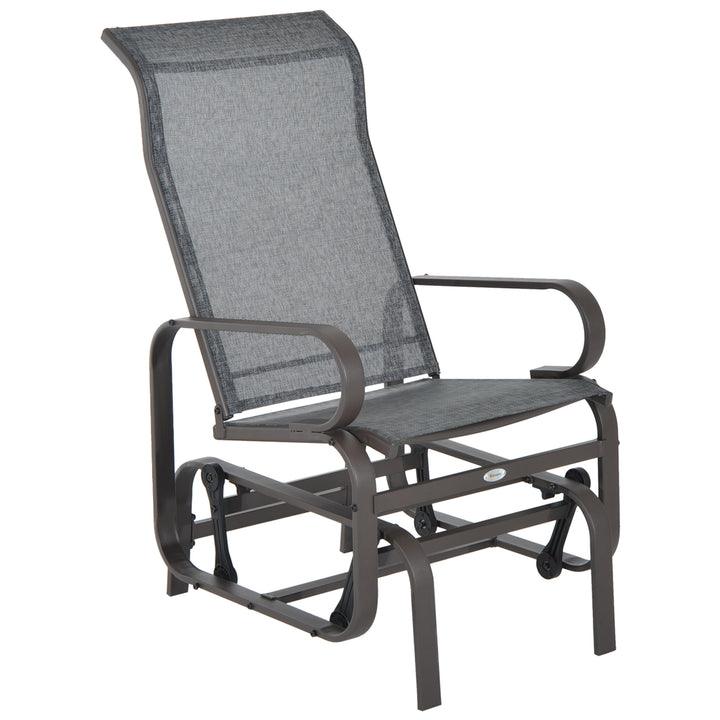 Outdoor Gliding Rocking Chair with Sturdy Metal Frame Garden Comfortable Swing Chair, Grey & Brown
